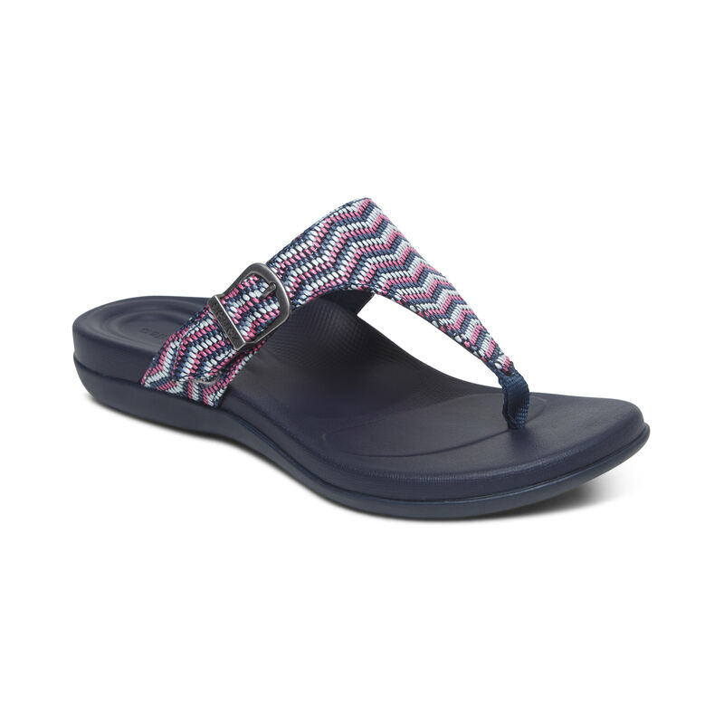 Aetrex Rita Adjustable Tanga Flip Flops Damen Navy | PUY5428CP