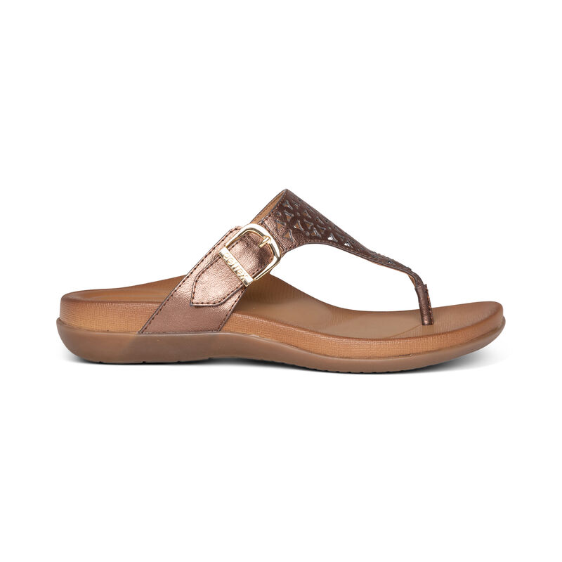 Aetrex Rita Adjustable Tanga Flip Flops Damen Braun Gold | ZFX7634JA