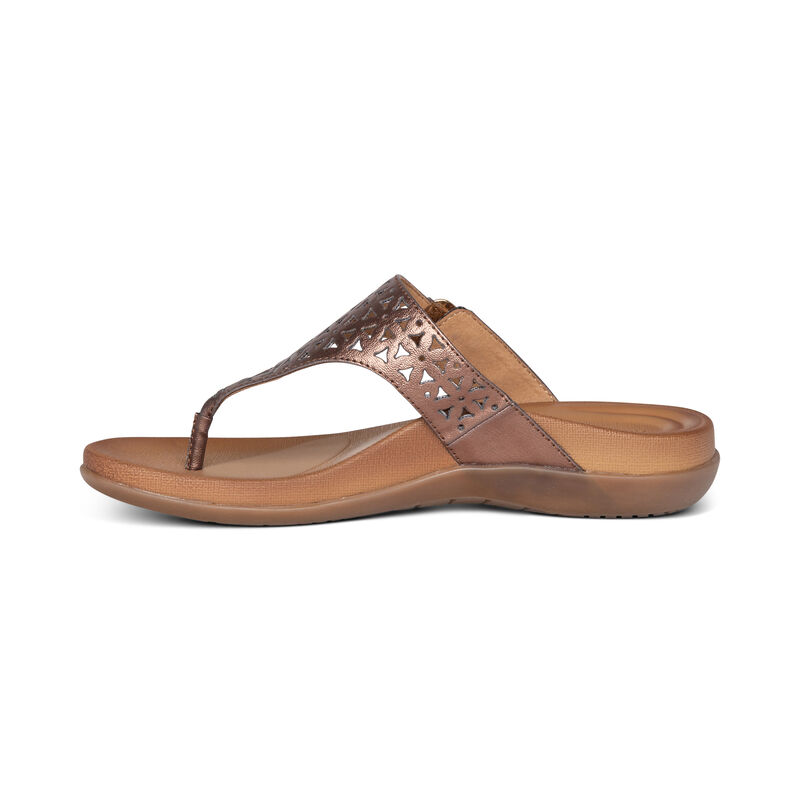 Aetrex Rita Adjustable Tanga Flip Flops Damen Braun Gold | ZFX7634JA