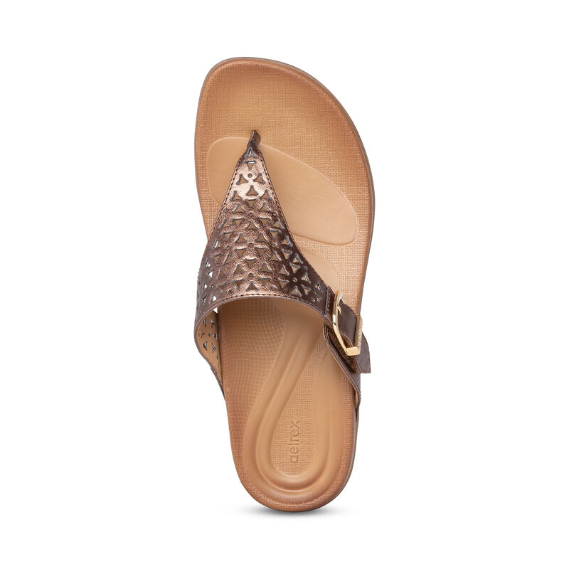 Aetrex Rita Adjustable Tanga Flip Flops Damen Braun Gold | ZFX7634JA