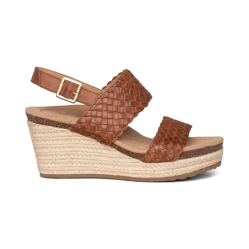 Aetrex Summer Woven Quarter Riemen Keilabsatz Sandalen Damen Dunkelbraun | KKT333MK