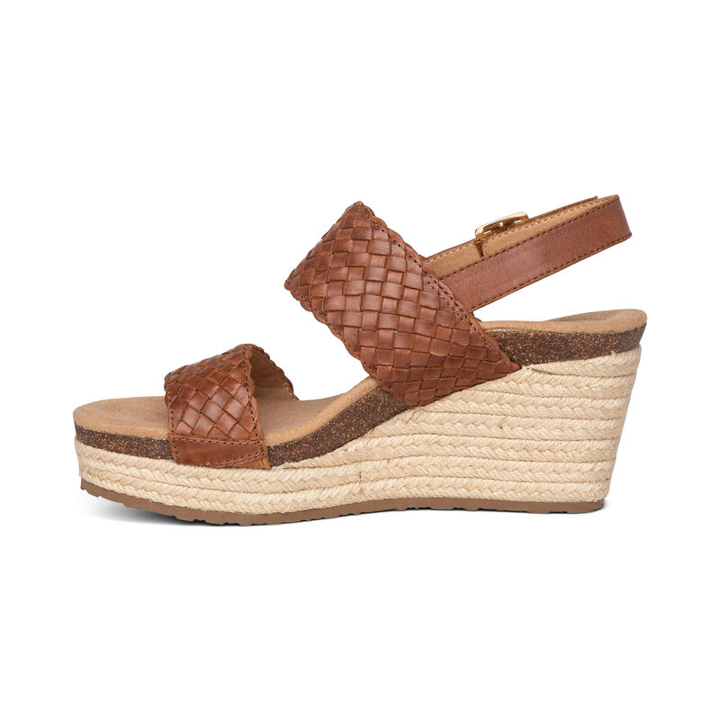 Aetrex Summer Woven Quarter Riemen Keilabsatz Sandalen Damen Dunkelbraun | KKT333MK