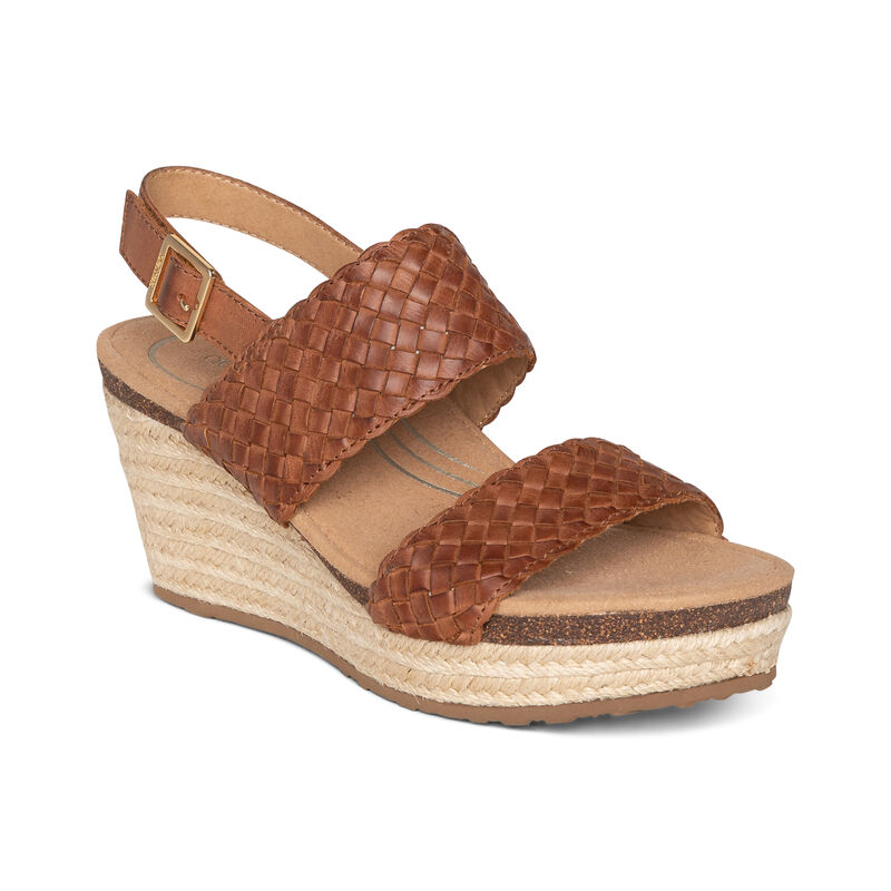 Aetrex Summer Woven Quarter Riemen Keilabsatz Sandalen Damen Dunkelbraun | KKT333MK