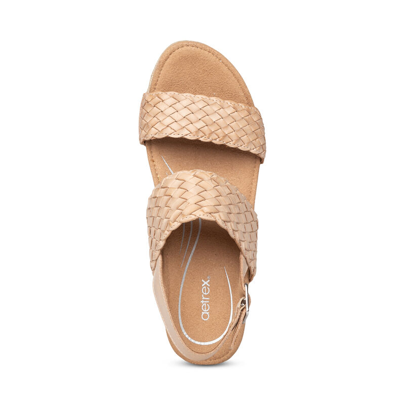 Aetrex Summer Woven Quarter Riemen Keilabsatz Sandalen Damen Beige | VOI9286PX