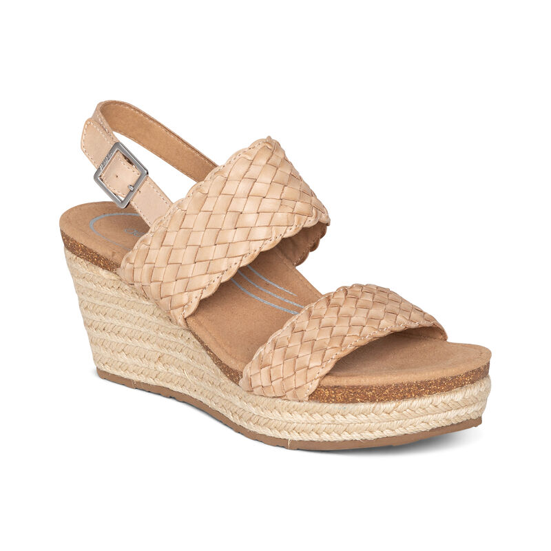 Aetrex Summer Woven Quarter Riemen Keilabsatz Sandalen Damen Beige | VOI9286PX