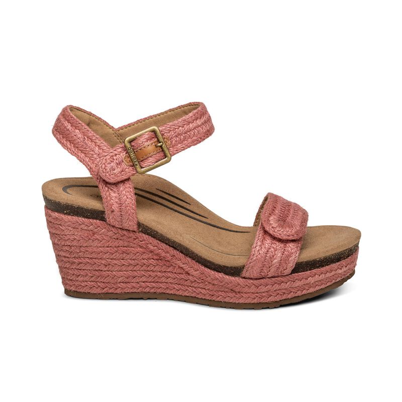 Aetrex Sydney Quarter Riemen Espadrilles Keilabsatz Sandalen Damen Rot | CJJ4986MA