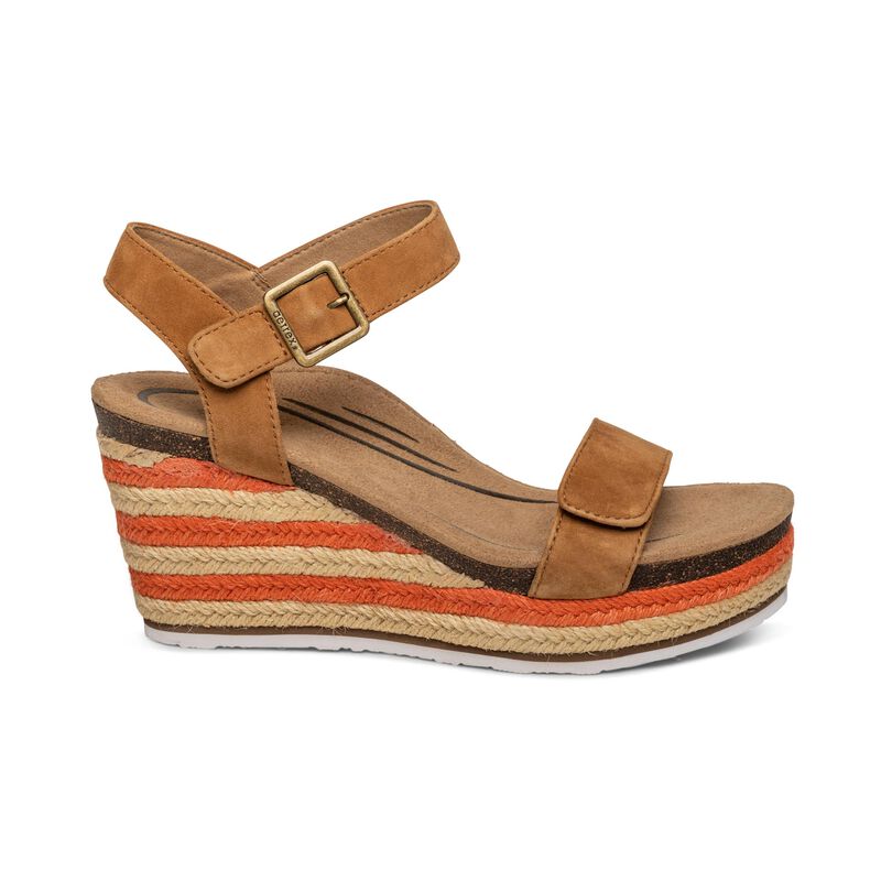 Aetrex Sydney Quarter Riemen Espadrilles Keilabsatz Sandalen Damen Braun | CLE375NA