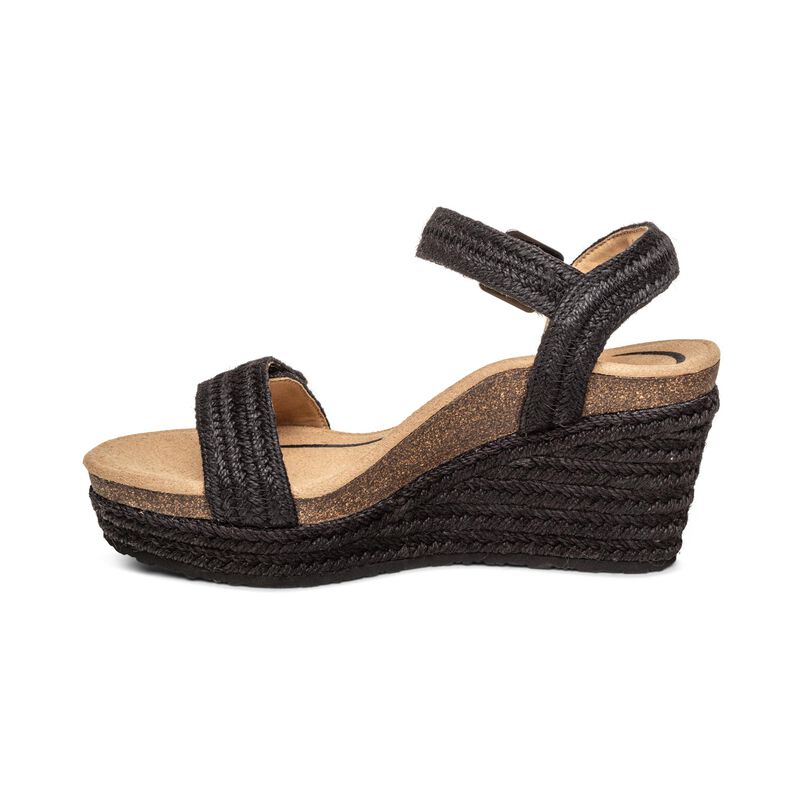 Aetrex Sydney Quarter Riemen Espadrilles Keilabsatz Sandalen Damen Schwarz | CPP6320CU