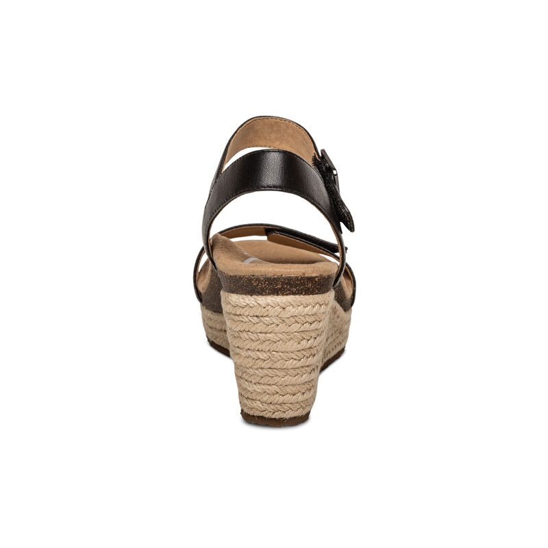 Aetrex Sydney Quarter Riemen Espadrilles Keilabsatz Sandalen Damen Schwarz | LXB4329MA