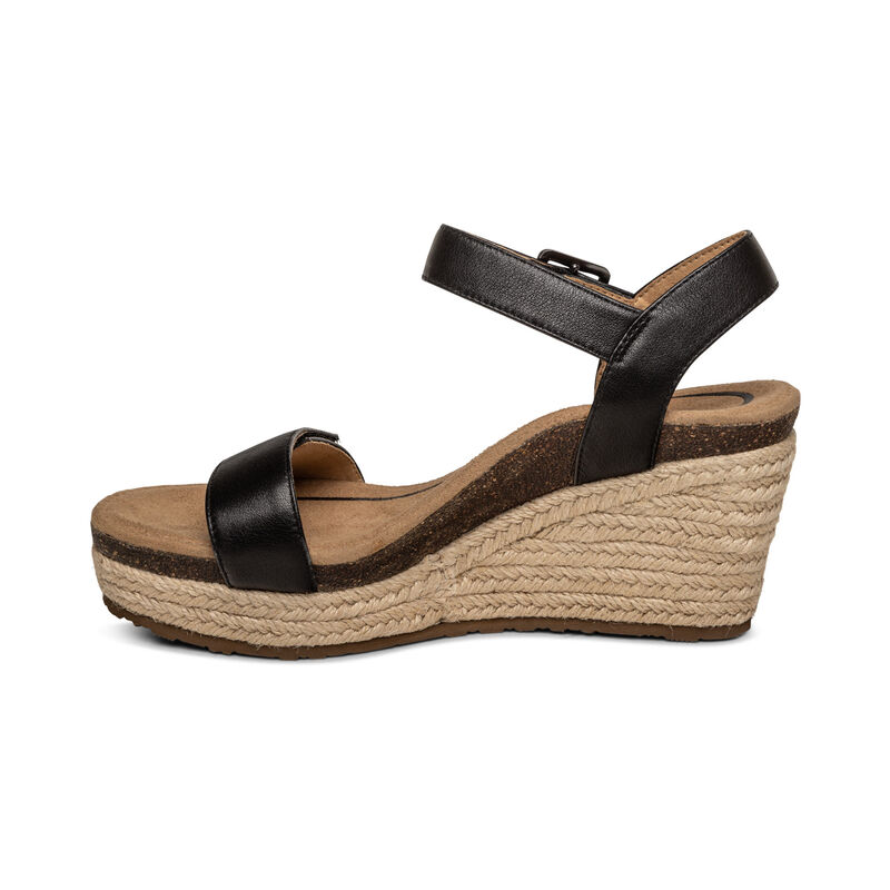 Aetrex Sydney Quarter Riemen Espadrilles Keilabsatz Sandalen Damen Schwarz | LXB4329MA