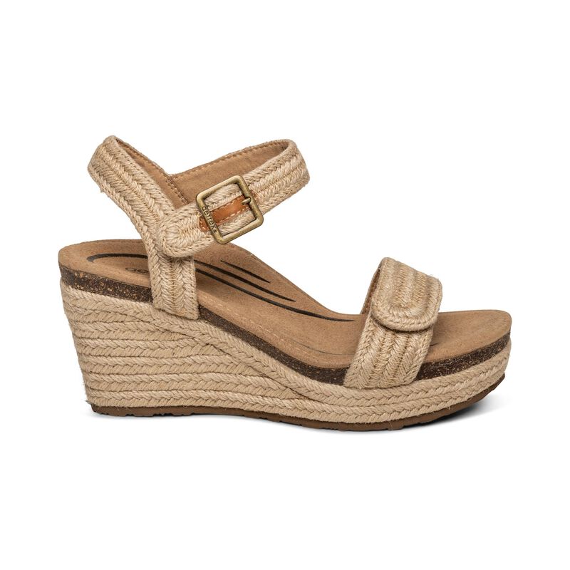 Aetrex Sydney Quarter Riemen Espadrilles Keilabsatz Sandalen Damen Beige | MXQ5720NP