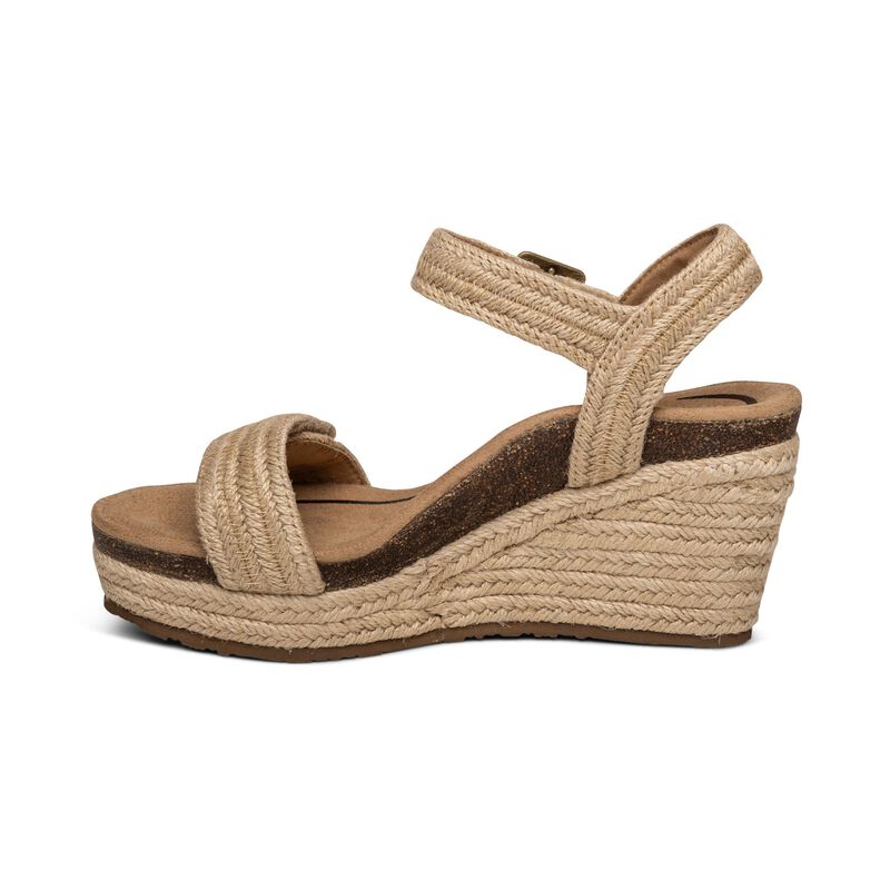 Aetrex Sydney Quarter Riemen Espadrilles Keilabsatz Sandalen Damen Beige | MXQ5720NP