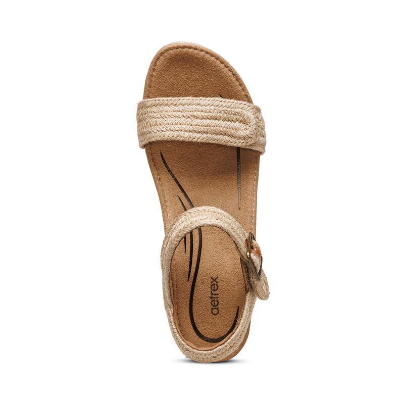 Aetrex Sydney Quarter Riemen Espadrilles Keilabsatz Sandalen Damen Beige | MXQ5720NP