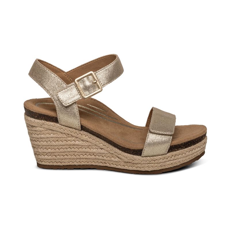 Aetrex Sydney Quarter Riemen Espadrilles Keilabsatz Sandalen Damen Gold | OZB4010UW