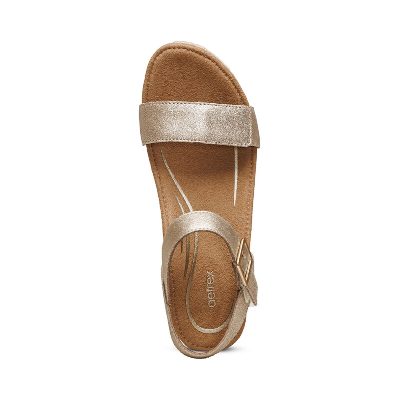 Aetrex Sydney Quarter Riemen Espadrilles Keilabsatz Sandalen Damen Gold | OZB4010UW