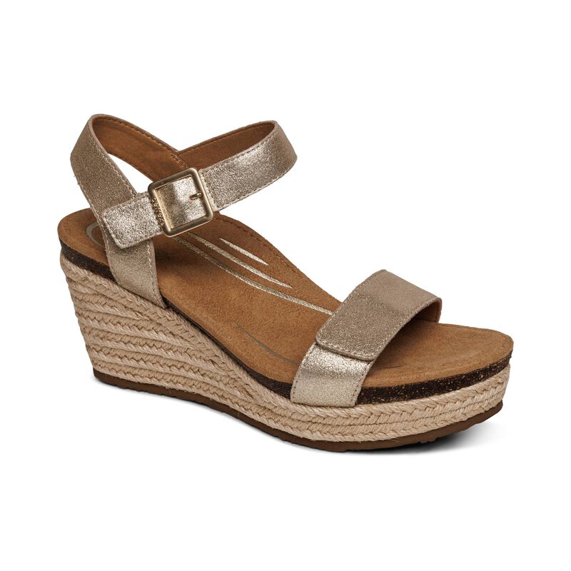 Aetrex Sydney Quarter Riemen Espadrilles Keilabsatz Sandalen Damen Gold | OZB4010UW