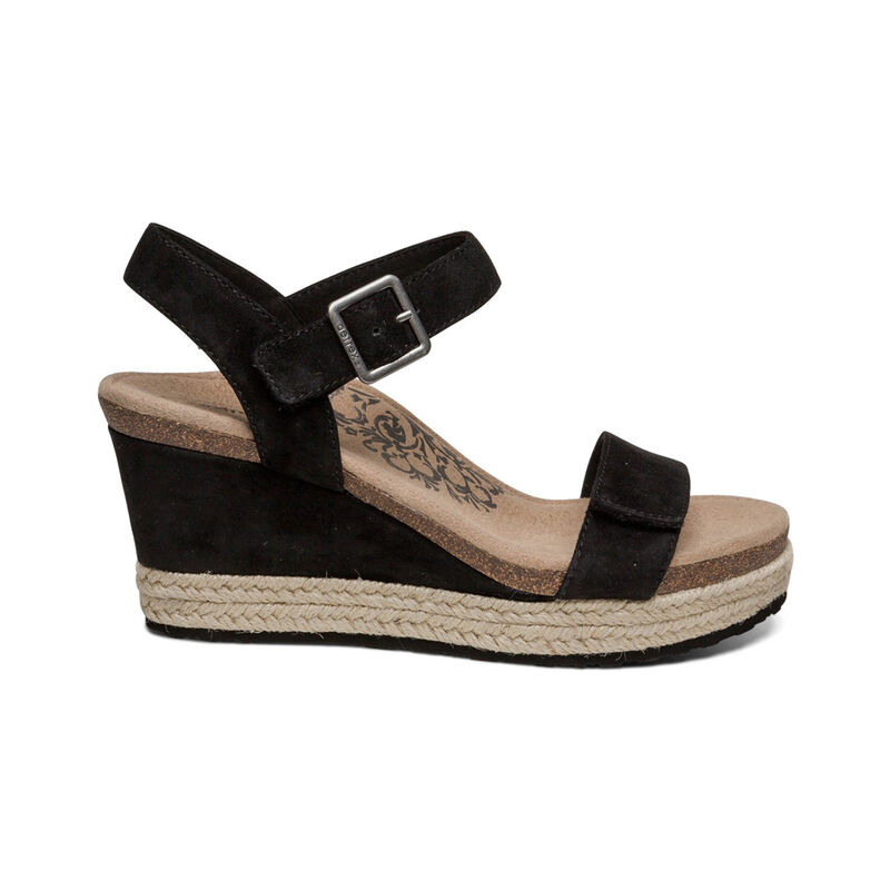 Aetrex Sydney Quarter Riemen Espadrilles Keilabsatz Sandalen Damen Schwarz | TAO4990LU