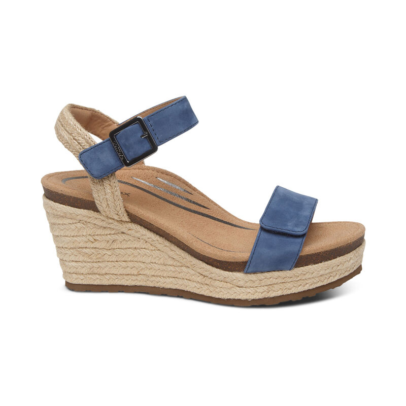 Aetrex Sydney Quarter Riemen Espadrilles Keilabsatz Sandalen Damen Blau | TWR4297FE