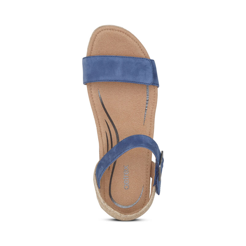 Aetrex Sydney Quarter Riemen Espadrilles Keilabsatz Sandalen Damen Blau | TWR4297FE