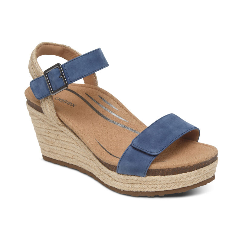 Aetrex Sydney Quarter Riemen Espadrilles Keilabsatz Sandalen Damen Blau | TWR4297FE